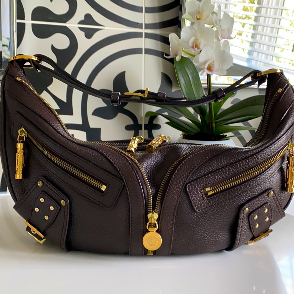 Versace genuine la Medusa leather small hobo bag